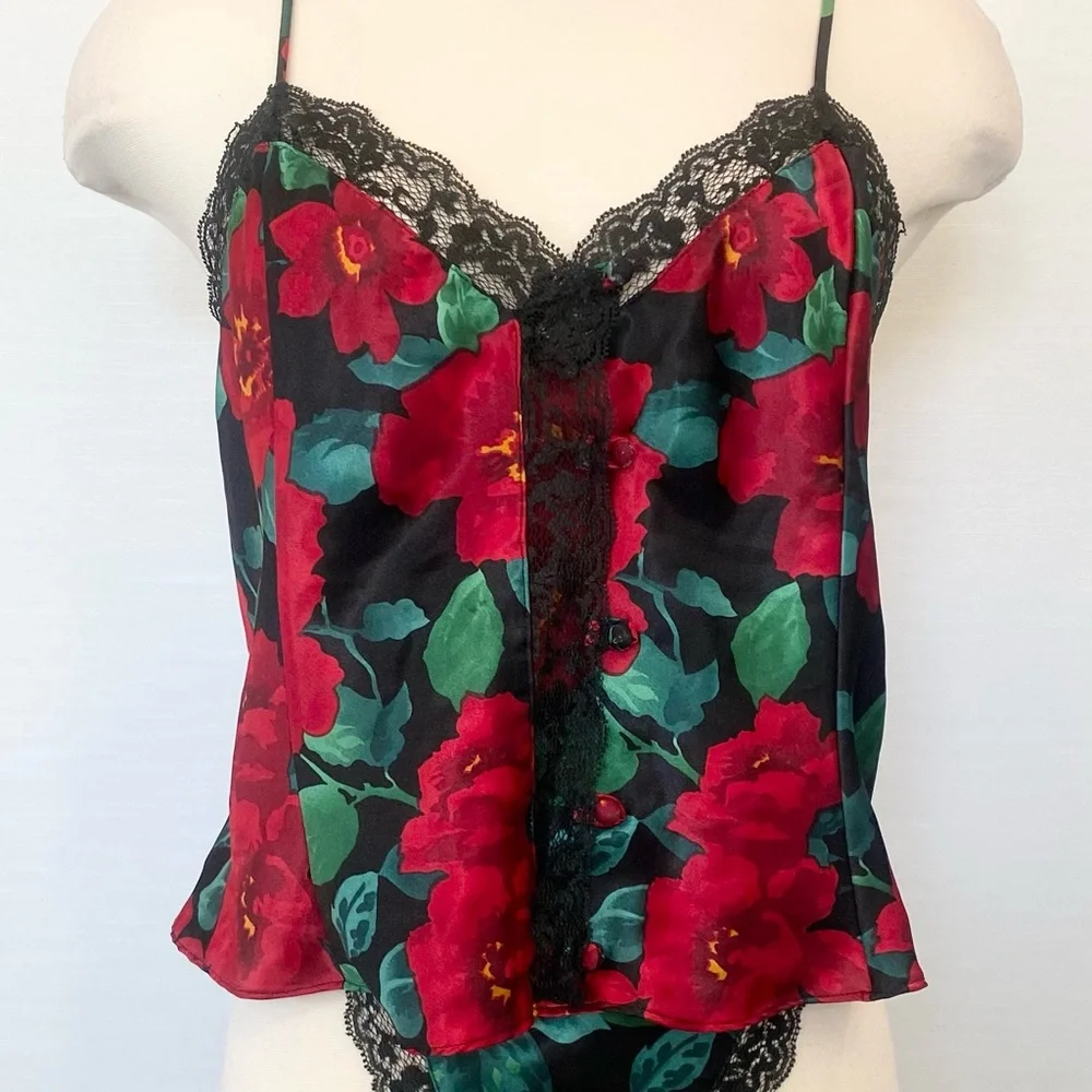 90s Victoria’s Secret Silky Satin Floral Print Vintage Lace Camisole Gold Label - Picture 7 of 8